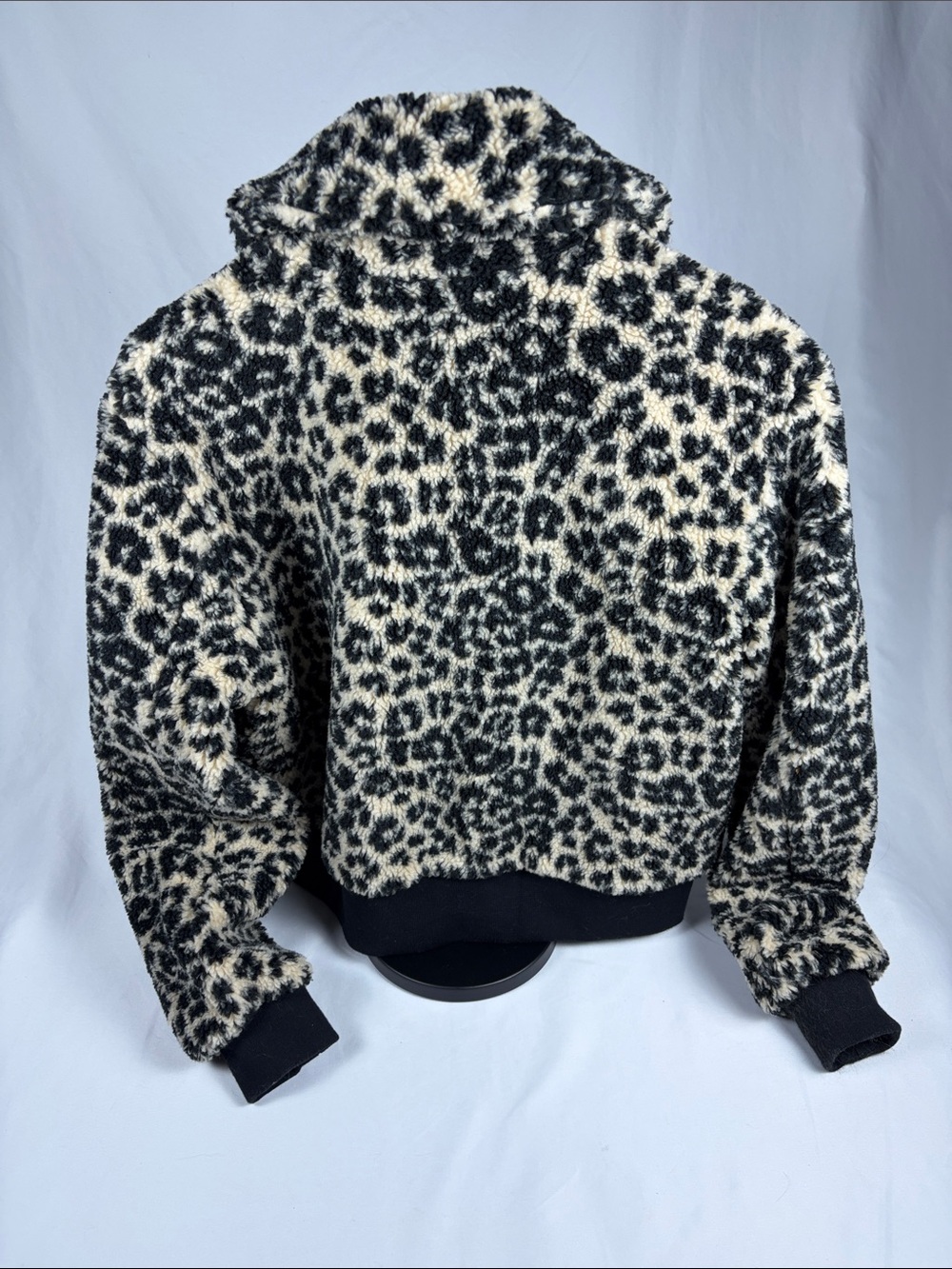 New York & Company Black and Cream Leopard Faux-Fur Bomber Jacket - Picture 3 of 9
